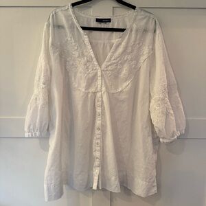 Denim 24/7 White Embroidered Swiss Dot 3/4 Sleeve Blouse - 3X